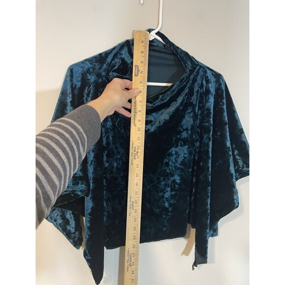 Velvet Poncho Shrug Cape Dark Teal Shawl Steampunk Witchy Romantic Crushed - Picture 2 of 5